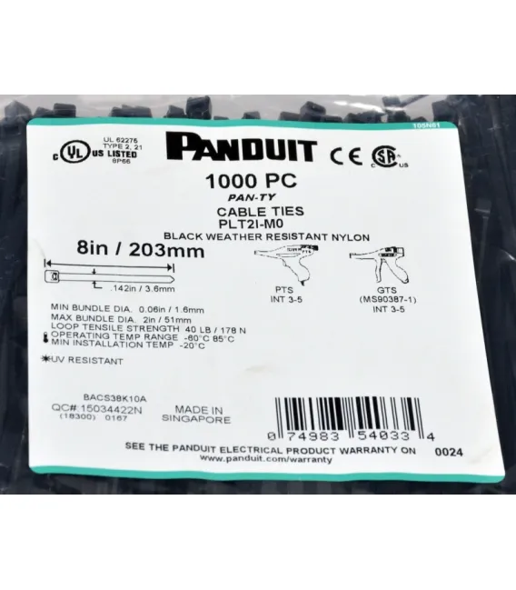 Стяжки Panduit 203x3.6 мм, черная, weather resistant, 1000 шт