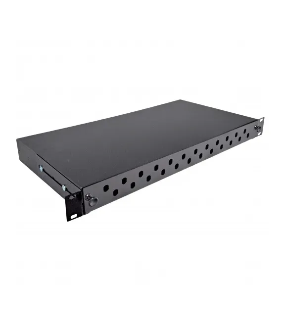 Патч-панель 24 порта ST/FC, пустая, кабельные вводы для 2xPG13.5 и 2xPG11, 1U, черная, Украина
