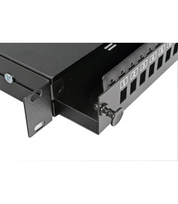 Патч-панель 24 порта SC-Simpl./LC-Dupl./E2000, пустая, кабельные вводы для 2xPG13.5 и 2xPG11, 1U, черная, Украина